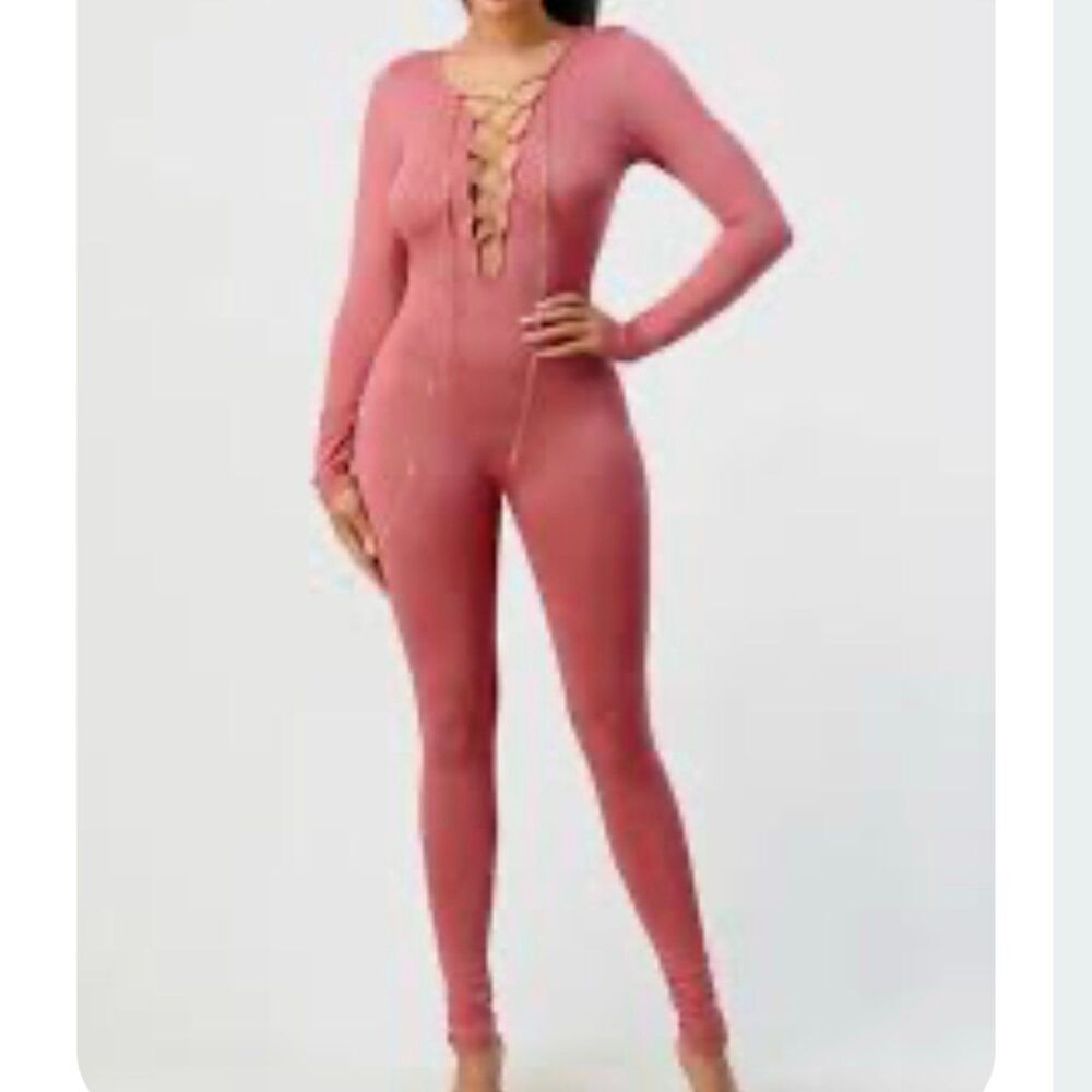 SJL Apparel Women’s Pink Long Sleeve Jumpsuit NWT Size L